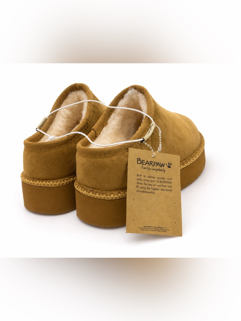 BEARPAW Women’s Platform Suede Clogs Slippers Chestnut Tan Genuine Suede NWT S-8